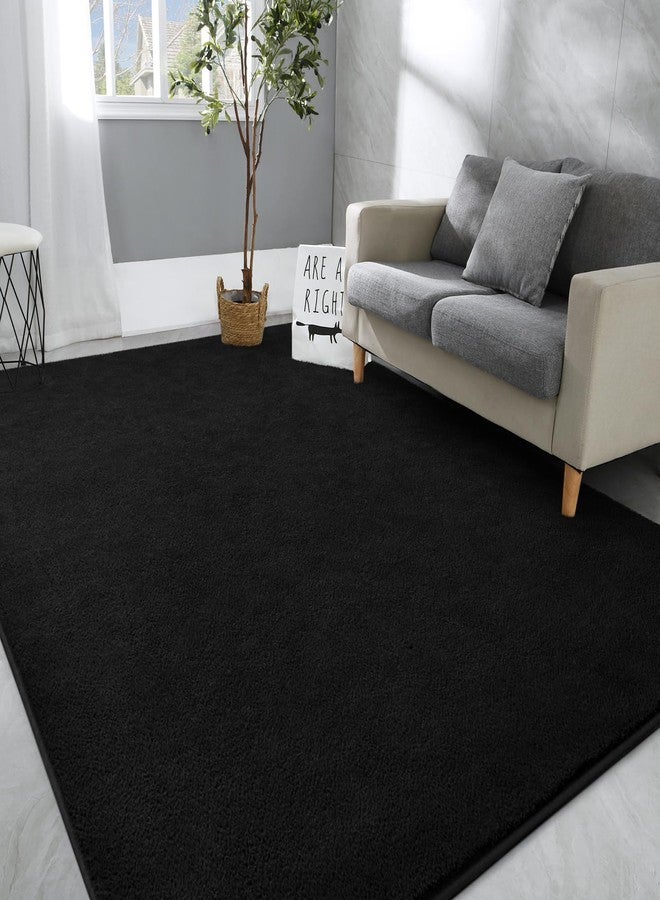 Hutha Large Area Rugs for Bedroom Living Room, 4x6 Black Solid Fluffy Super Soft Memory-Foam Furry Bedside Carpets, Modern Indoor Floor Rug Aesthetic Minimalist Rug for Kids Girls Boys Home Decor - Image 1
